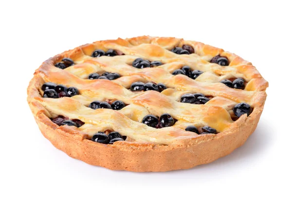 Tarte aux myrtilles savoureuse sur fond blanc — Photo