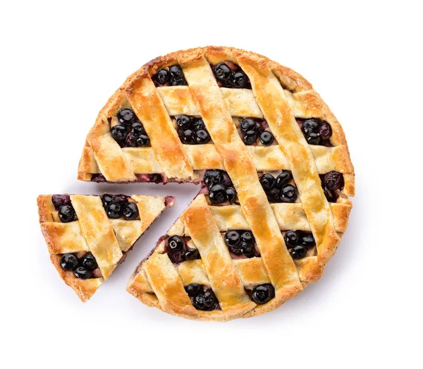 Smakelijke Blueberry Pie op witte achtergrond — Stockfoto