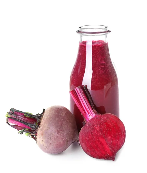 Bottle of fresh beet smoothie on white background — Stock Photo, Image