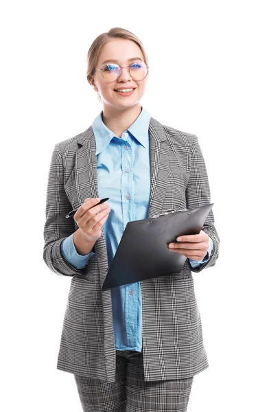 Retrato de mulher de negócios em fundo branco — Fotografia de Stock