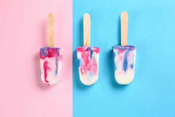 Tasty ice cream on color background — Stock Photo, Image