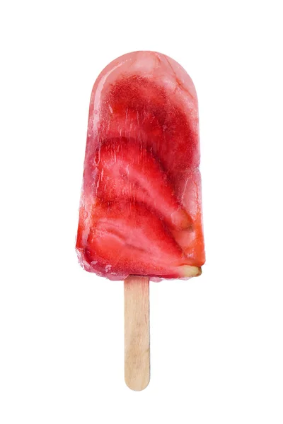 Sorvete de morango saboroso no fundo branco — Fotografia de Stock