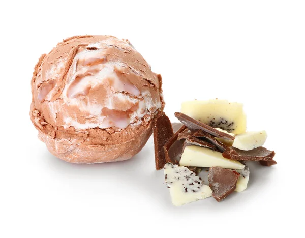 Tasty chocolate ice cream on white background — Stock Photo, Image
