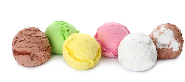 Sortimento de sorvete saboroso no fundo branco — Fotografia de Stock