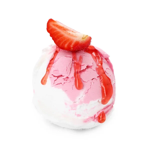 Tasty strawberry ice cream on white background — Stock Photo, Image