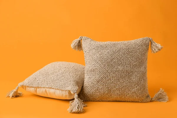 Soft pillows on color background — Stock Photo, Image