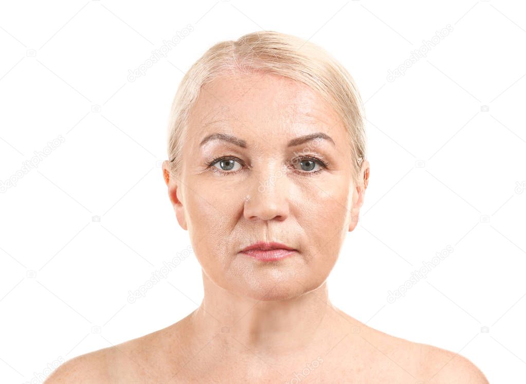 Mature woman on white background