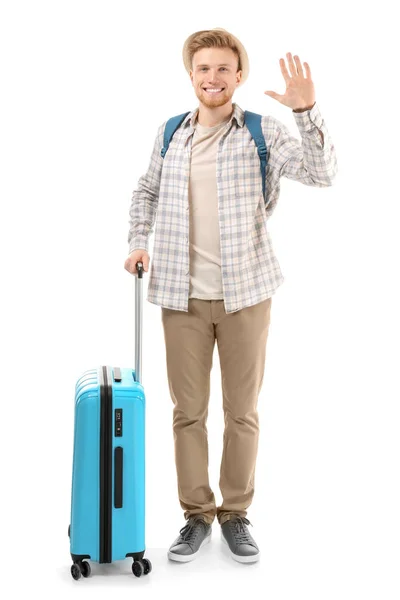 Young tourist on white background — Stock Photo, Image
