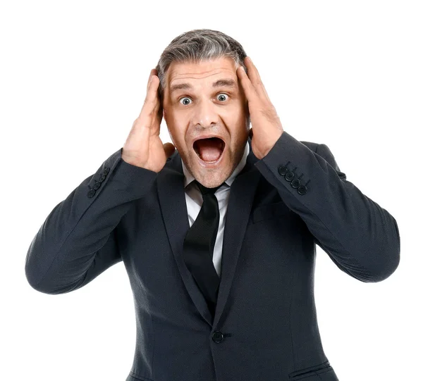 Screaming mature businessman on white background — Stock Photo, Image
