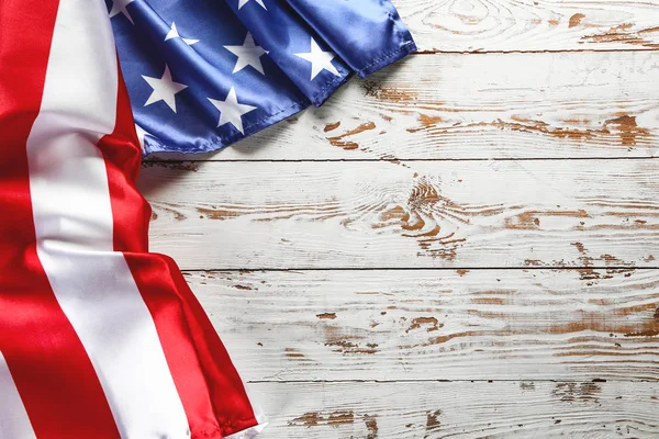 Flag of the United States of America on wooden background. Independence Day celebration — Stock Photo, Image