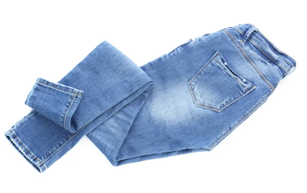Stylish jeans pants on white background — Stock Photo, Image