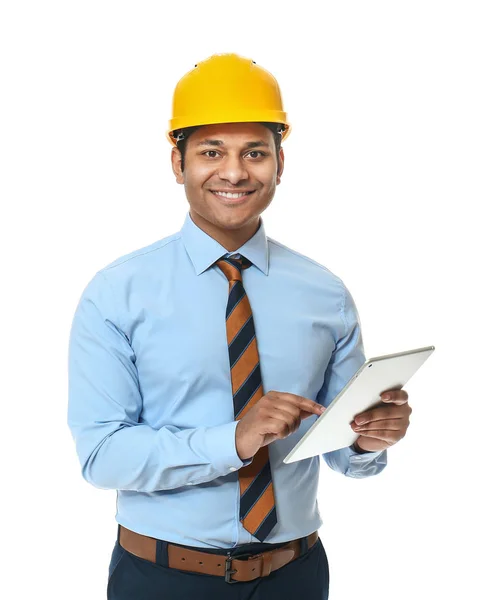 Handsome architect with tablet computer on white background — Stock Photo, Image