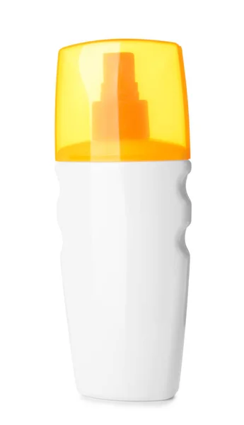 Bottle of sun protection cream on white background — Stock Photo, Image