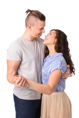 Beyaz arka planda sevimli sevgi dolu çift