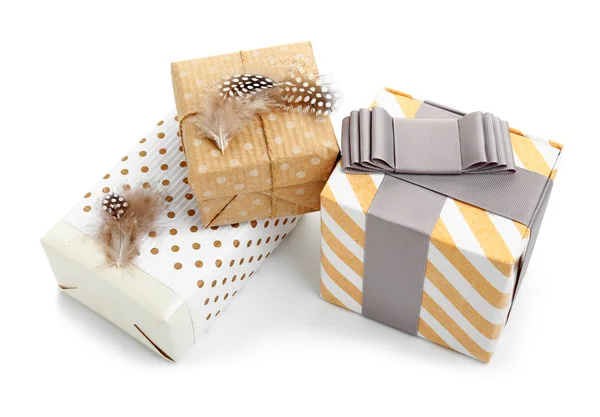 Beautiful gift boxes on white background — Stock Photo, Image