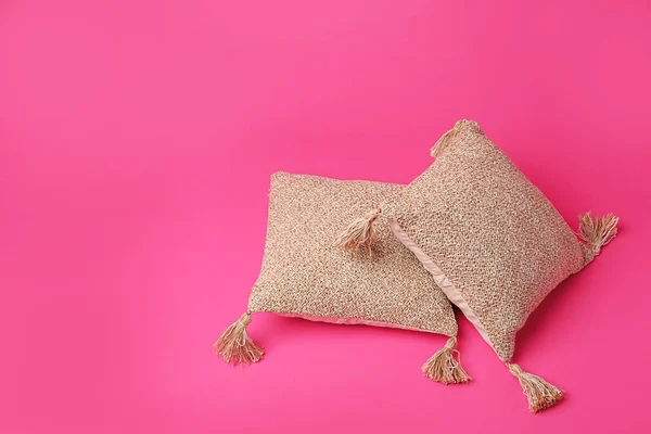 Soft pillows on color background — Stock Photo, Image