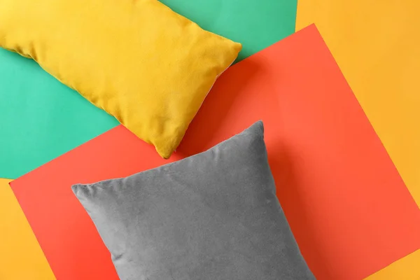 Soft pillows on color background — Stock Photo, Image