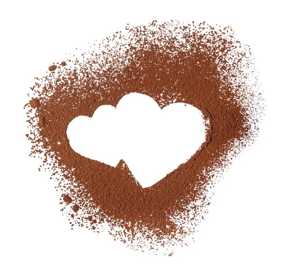 Hearts made of cocoa powder on white background — Stock Photo, Image