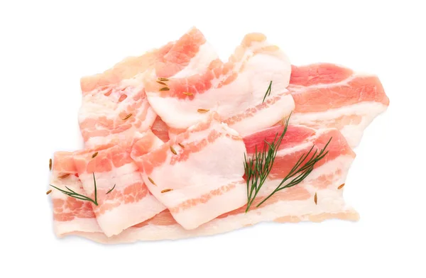 Raw bacon strips on white background — Stock Photo, Image