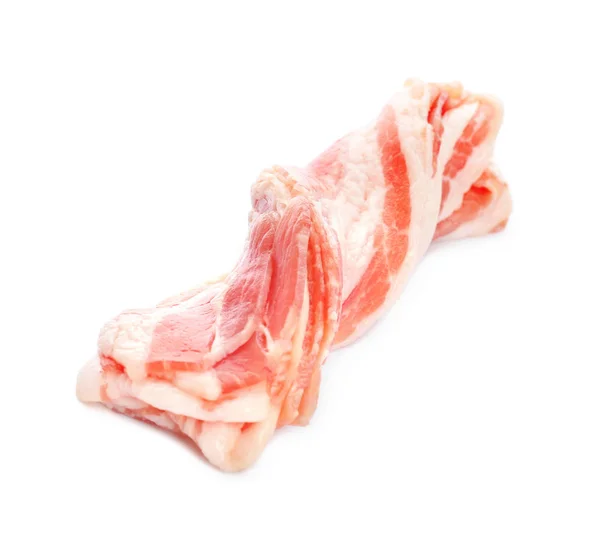 Rå bacon strimler på hvid baggrund - Stock-foto