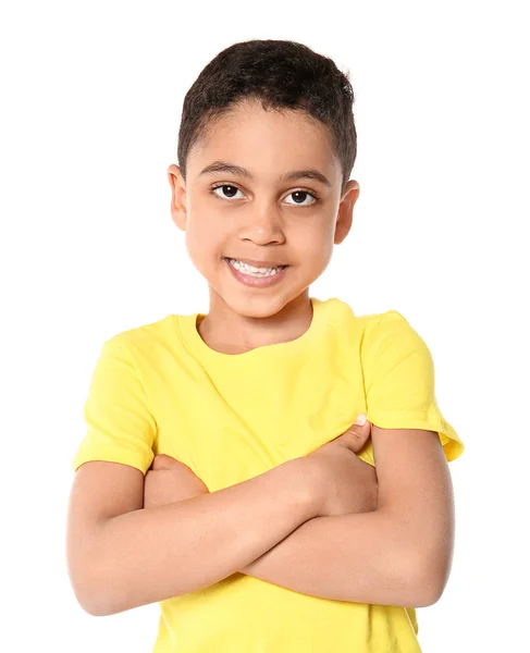 Retrato de menino bonito no fundo branco — Fotografia de Stock