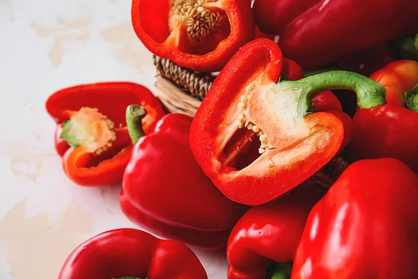 Ripe red peppers on light background — Stock Photo, Image