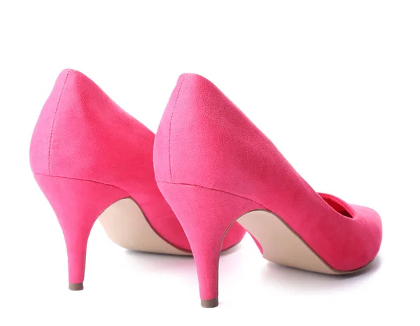 Par de zapatos femeninos de tacón alto con estilo sobre fondo blanco — Foto de Stock