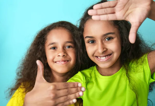 Cute African-American girls on color background — Stock Photo, Image
