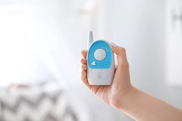 Woman with modern baby monitor at home — Stock Photo, Image