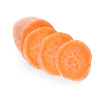 RAW tatlı patates beyaz arka plan üzerinde kesmek.