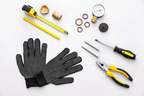 Set of plumber tools on white background — Stock Photo, Image