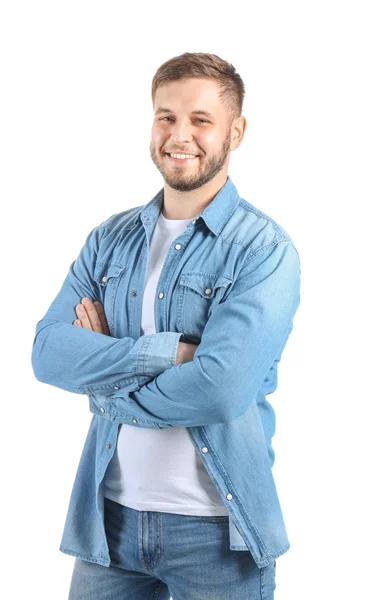 Guapo joven sobre fondo blanco — Foto de Stock