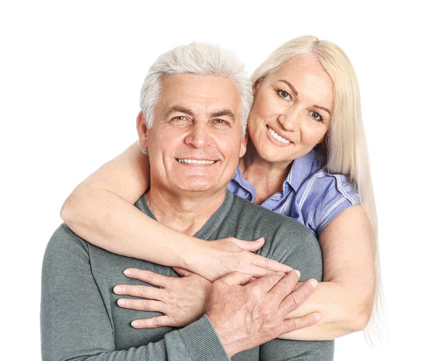 Portrait of happy mature couple on white background — Stock Photo, Image