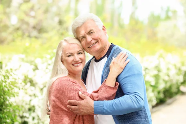 Porträt eines glücklichen, reifen Paares im Park — Stockfoto