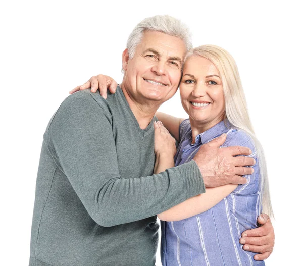Retrato de pareja madura feliz sobre fondo blanco —  Fotos de Stock