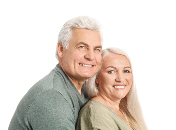 Portrait of happy mature couple on white background — Stock Photo, Image