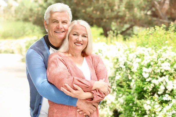 Porträt eines glücklichen, reifen Paares im Park — Stockfoto