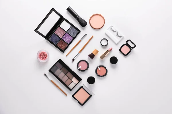 Set of decorative cosmetics on white background — Stock Photo, Image