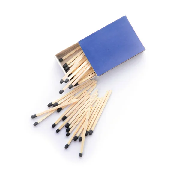 Box with matches on white background — Stock Photo, Image