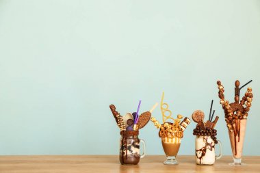 Lezzetli ucube gri arka plan karşı masada sallar