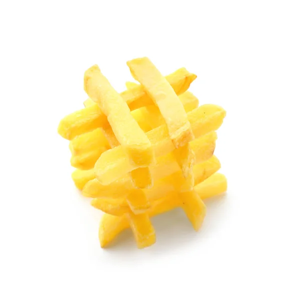 Saborosas batatas fritas no fundo branco — Fotografia de Stock