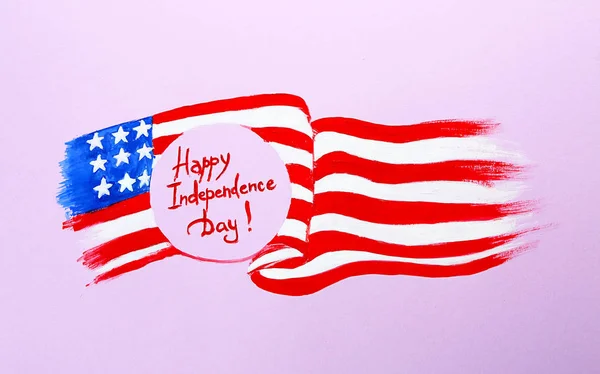 Painting of USA flag with text HAPPY INDEPENDENCE DAY on color background — Stock Photo, Image