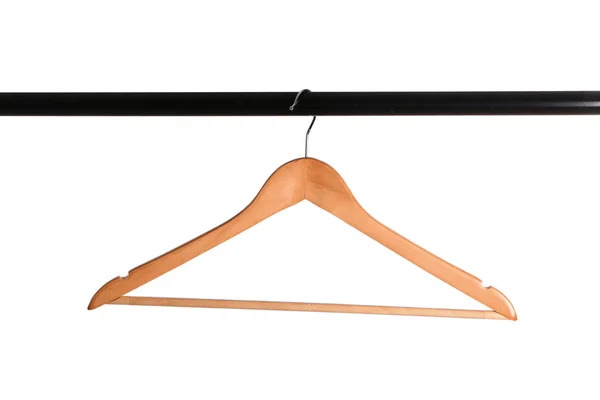 Rack with clothes hanger on white background — Stock Photo, Image