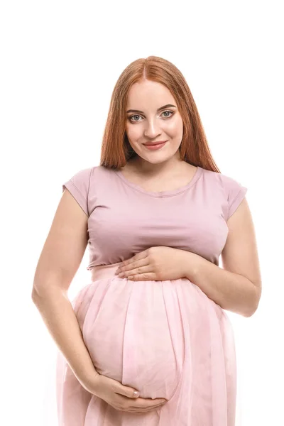 하얀 배경의 아름다운 임신 한 여자 — 스톡 사진