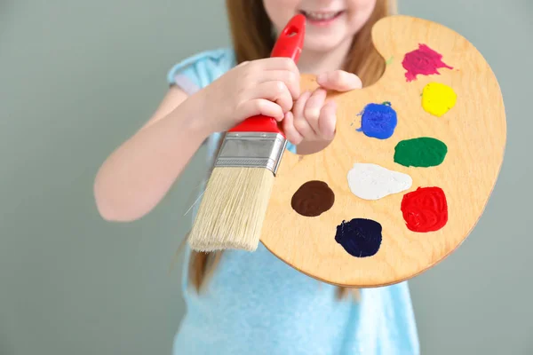 Cute little artist on color background — Stock Photo, Image