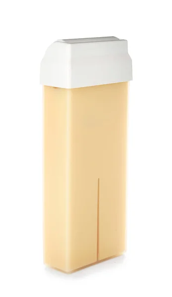 Cartucho com cera para depilação em fundo branco — Fotografia de Stock