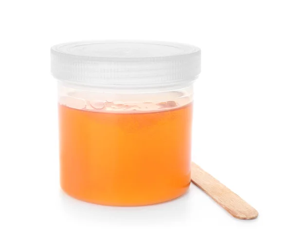Container with sugaring paste for epilation on white background — Stock Photo, Image