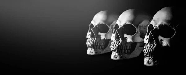 Calaveras humanas sobre fondo negro — Foto de Stock