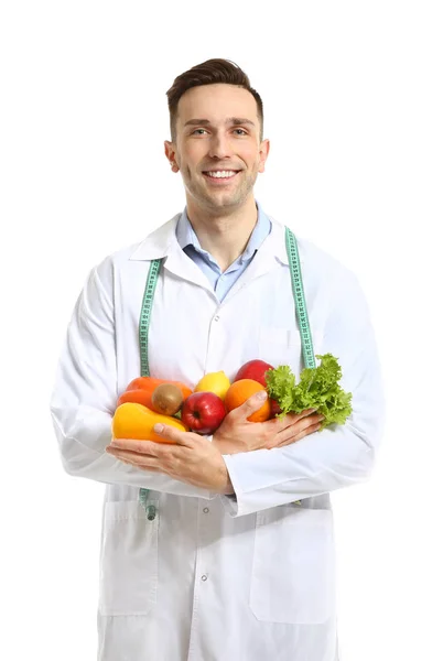 Πορτρέτο του αρσενικού διατροφολόγου σε λευκό φόντο — Φωτογραφία Αρχείου