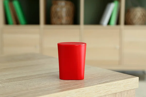 Smart home assistant device on table in room — Stock Photo, Image